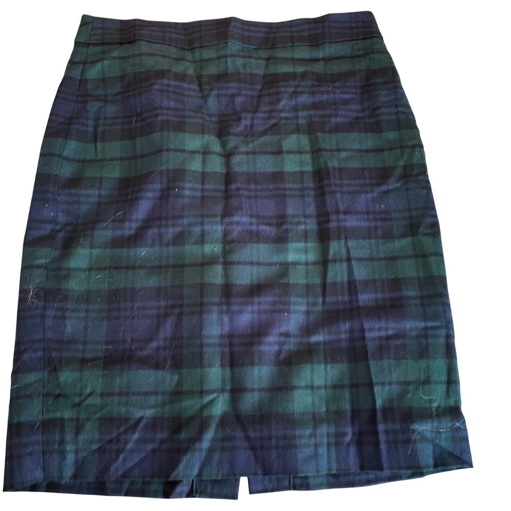 J. Crew The Pencil Skirt Plaid Wool Blend Size 0 Blue Green Business Casual